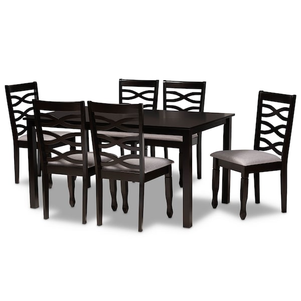 Baxton Studio Lanier Grey Upholstered and Brown Finished Wood 7-Piece Dining Set 173-10530-10519 - main
